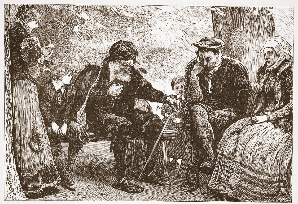 リンデンの木の下で、ジェームズエイトケンワイリー（1808-1890）によるパブのプロテスタンティズムの歴史のイラスト。 1878 作： 英語学校