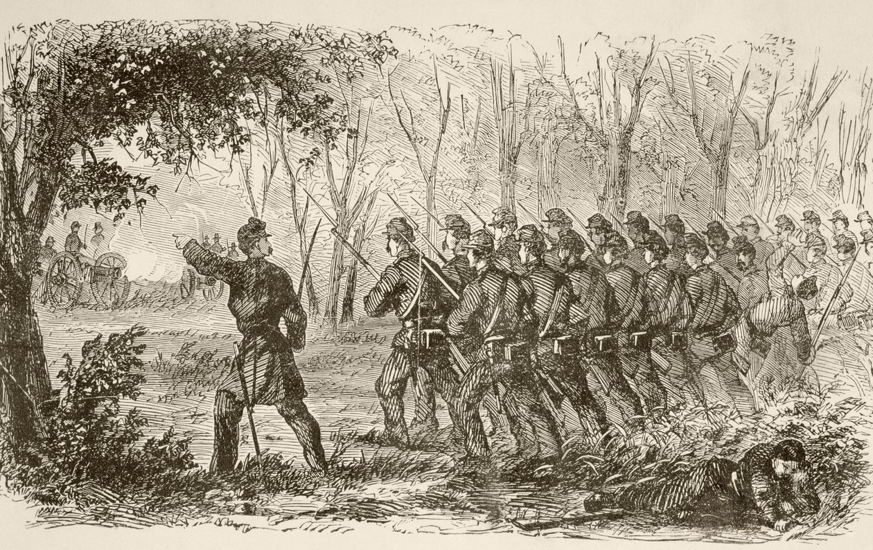 第一次ブルランの戦いの高原の北軍兵士（リトグラフ） 作： 英語学校