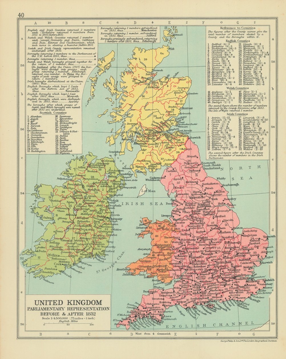 1832年以前と以後のイギリス議会代表（カラーリトグラフ） 作： 英語学校