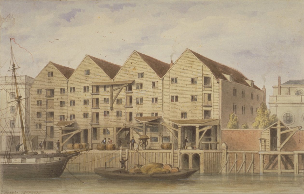 Chamberlains Wharf、Tooley Street、1846（紙にトイレ）のビュー 作： 英語学校