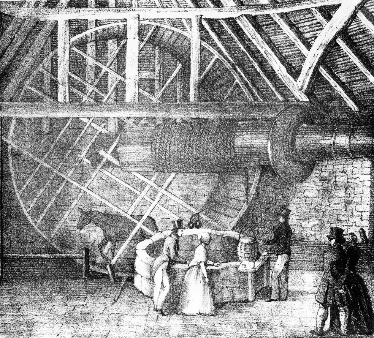 ロバが駆動するホイスト、1870年頃 作： 英語学校