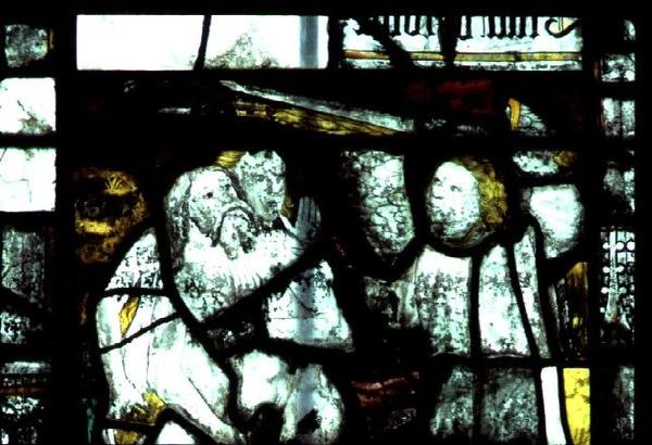 エデンの園から追放されたアダムとイヴを描いた窓 15世紀半ば（ステンドグラス 作： 英語学校