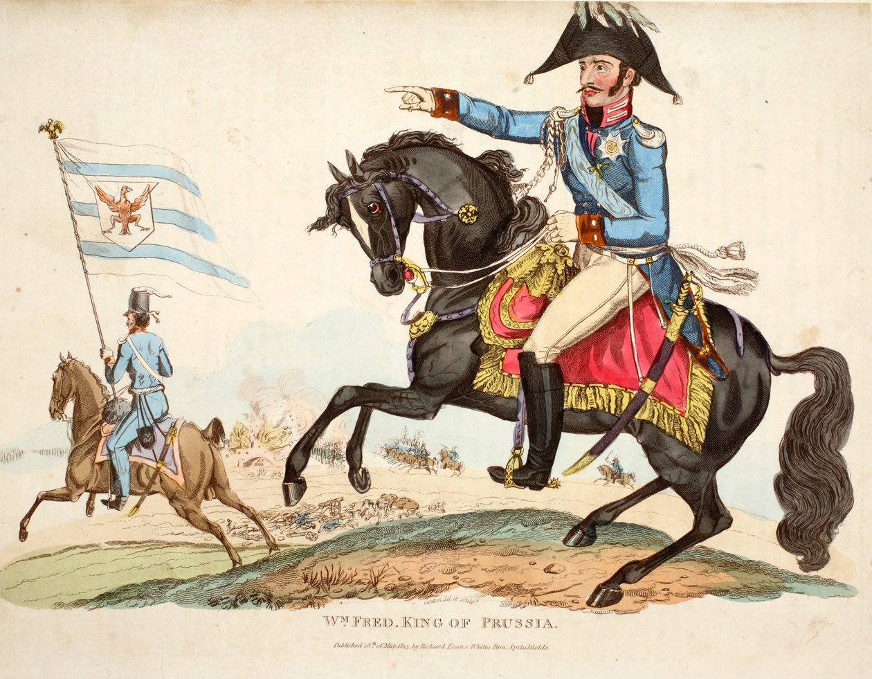 Wm Fred。プロイセンの王、パブ。 1816年、ウィリアムマッドフォード作「ワーテルローの戦いの歴史的記述」からの挿絵 作： 英語学校