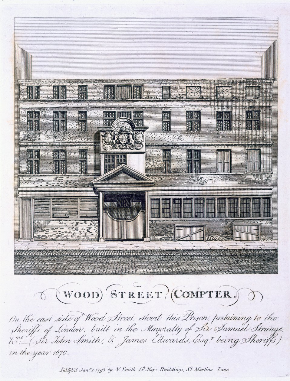 ウッドストリート、コンプター、パブ。 1793年。 作： 英語学校
