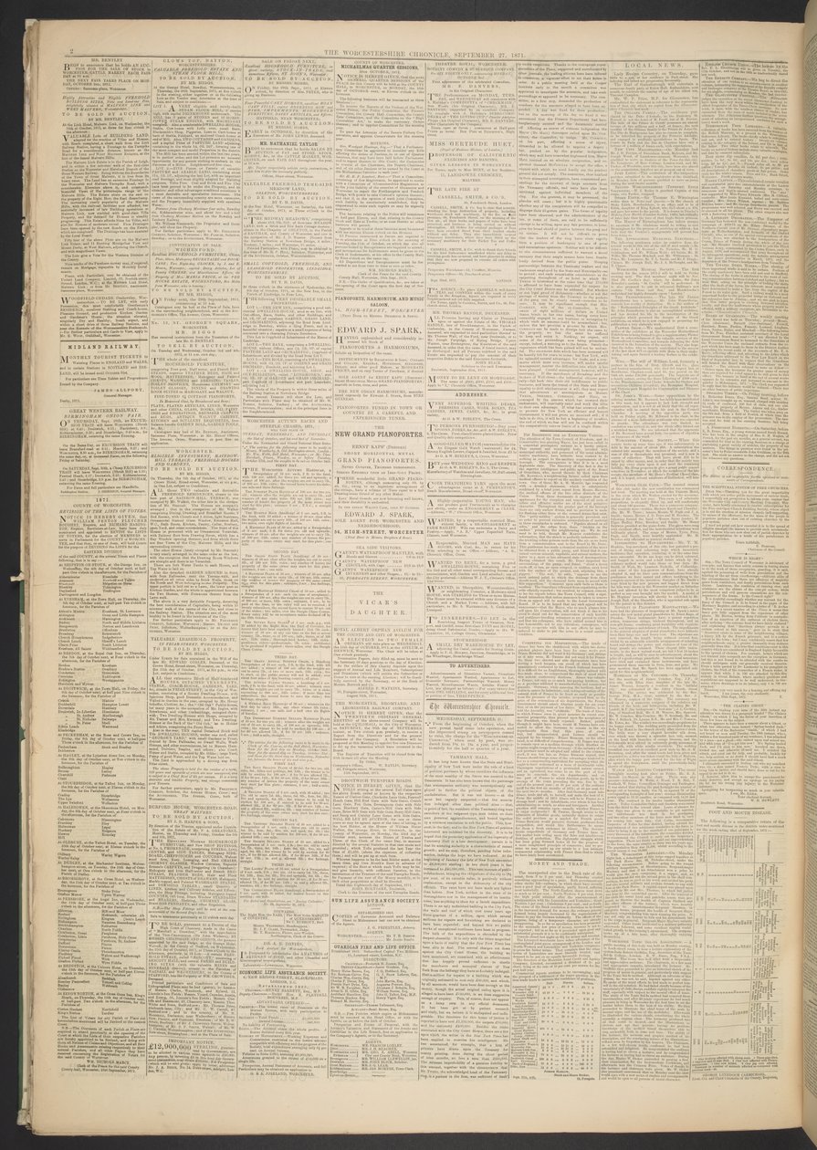 ウスターシャークロニクル、1871 年 9 月 27 日 (新聞用紙) 作： 英語学校