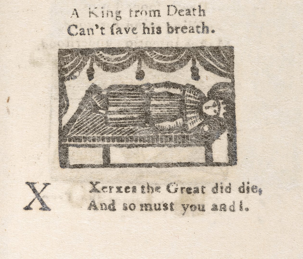 「クセルクセス大王..」、「子供のアルファベット...」からの文字Xのイラスト、1820年頃（彫刻） 作： 英語学校