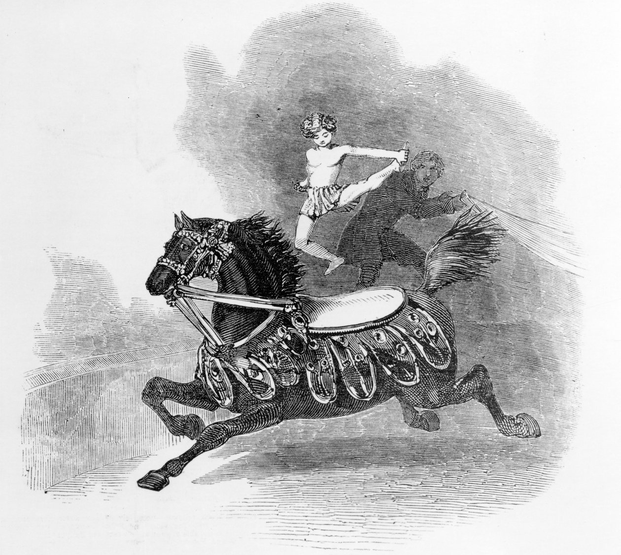 1849年の「イラストレイテッドロンドンニュース」のイラストから、アストリーの円形劇場で若いヘルナンデス 作： 英語学校