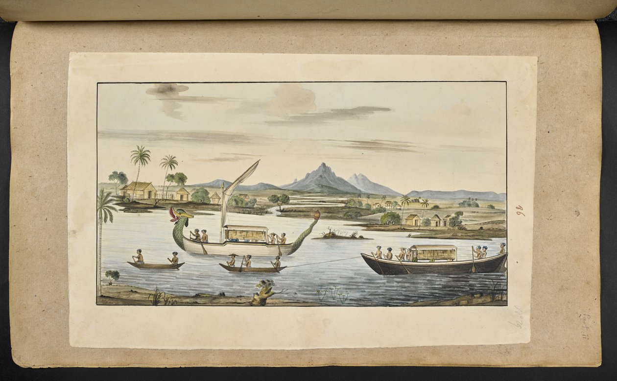 f.75 (プレート 86) 竜頭のボートを含む、ジャワ島の川の風景 作： 英語学校