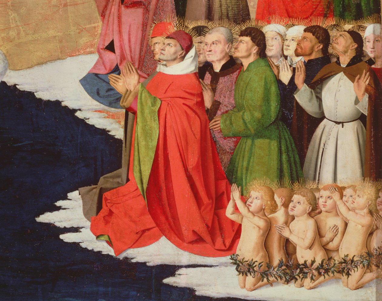 聖職者と子供、聖母の戴冠式、1453-54年の詳細 作： エンゲランクォートン