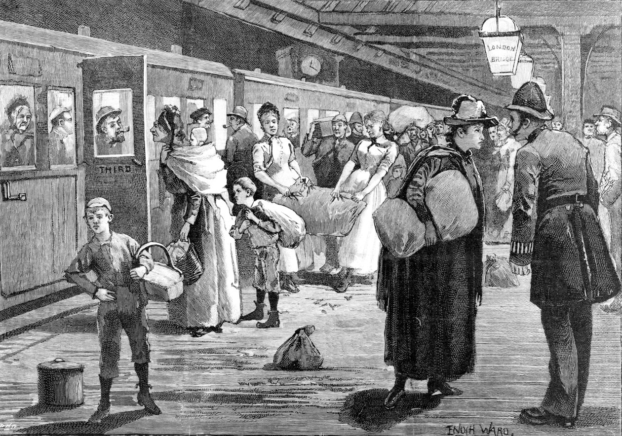 1891年の真夜中にロンドンブリッジ駅から出発するホップピッカー 作： エノク区