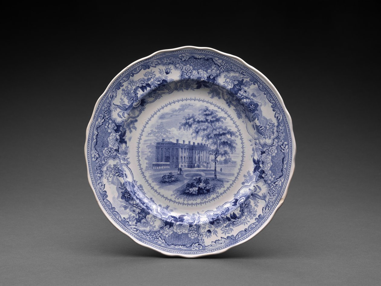 プレート、c.1831-46（転写印刷付きの鉛釉陶器） 作： イーノックウッドアンドサンズ
