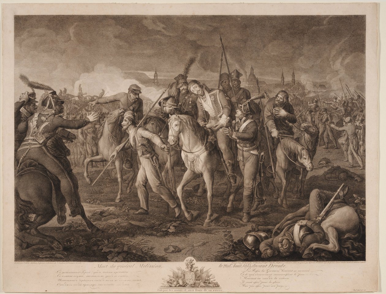 1813 年 8 月 26 日のアレクセイ メリシーノ将軍の死 作： エフライム・ゴットリーブ・クルーガー