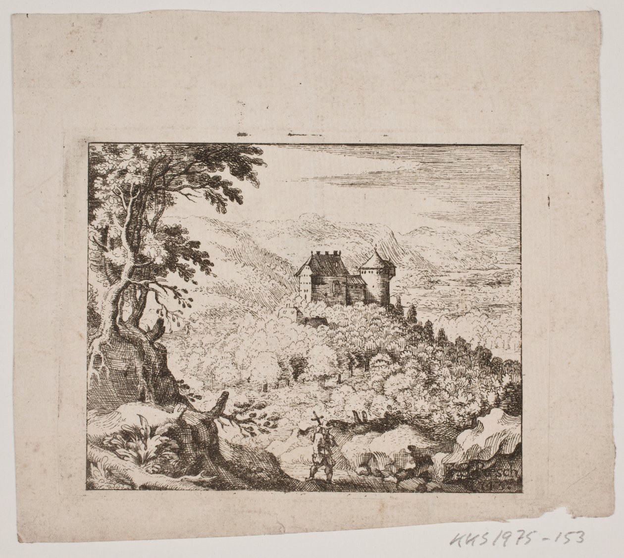 城と放浪者のいる山岳風景 作： Erasmus Sigismund Resch