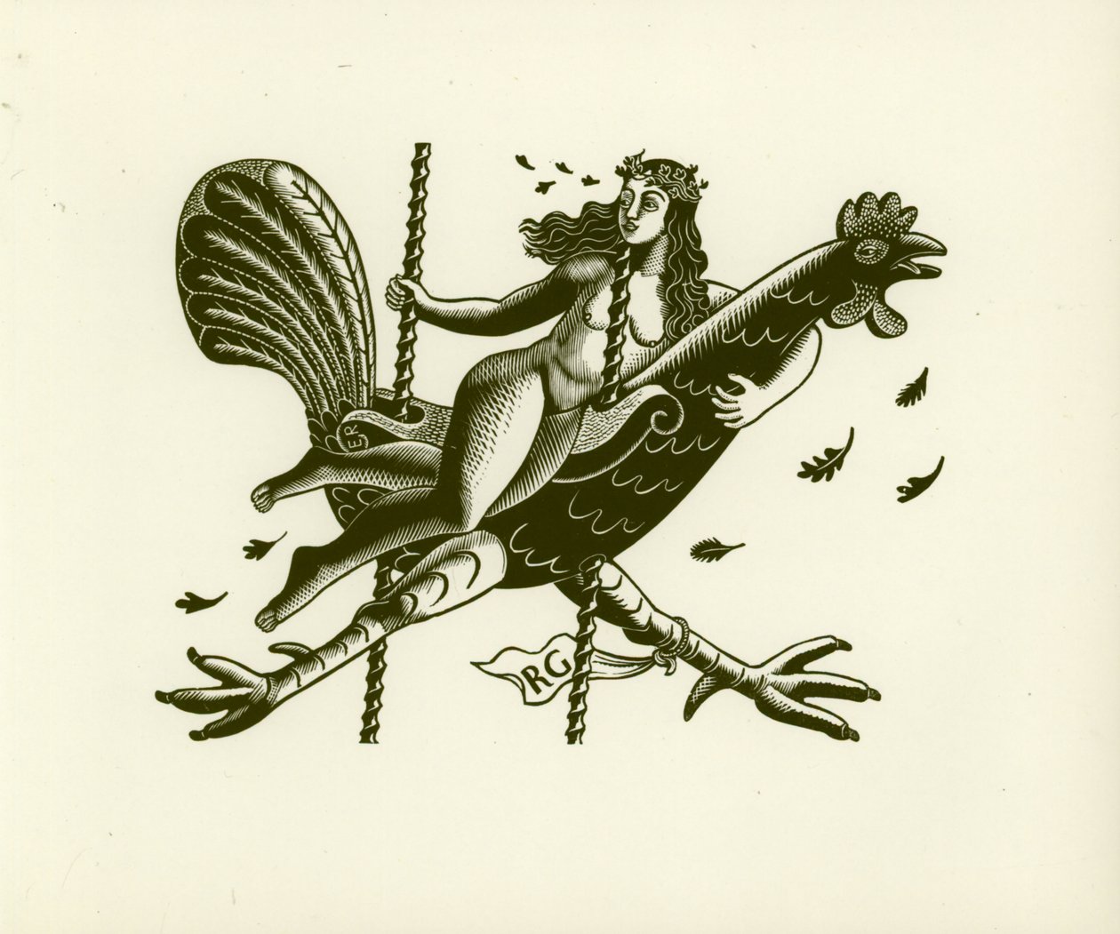 おんどりのティルザ、1931年（木版画） 作： エリック・ラビリアス