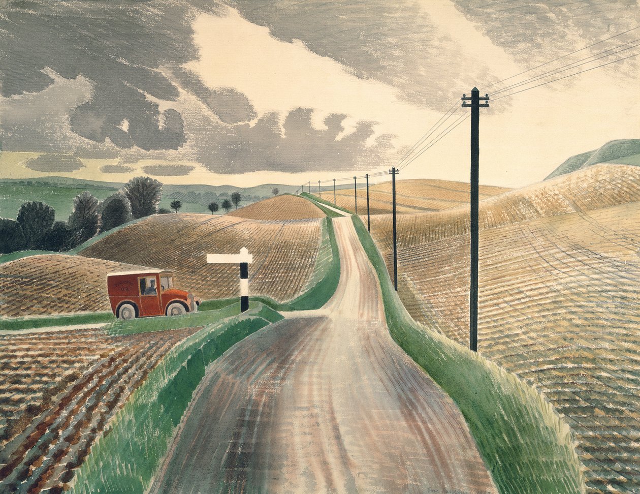 ウィルトシャーの風景、1937年（水彩） 作： エリック・ラビリアス
