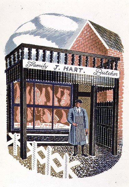 The Curcher Pressが印刷したHigh StreetのThe Butchers Shop、JM Richards、Country Life発行、1938（24セット） 作： エリック・ラビリアス