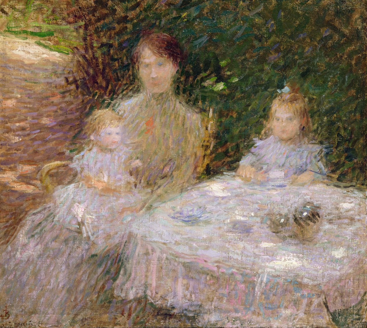庭にいるアーティストの家族 作： アーネスト・ジョセフ・ローラン