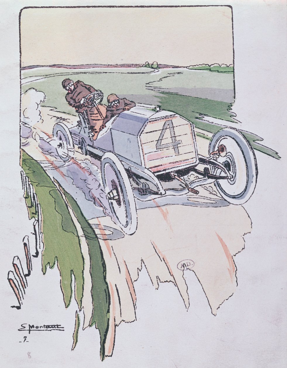 1903年、1910年頃にゴードンベネットレースに出場したメルセデスのカミーユジェナツィ 作： アーネスト・モントー