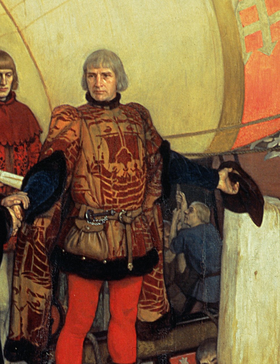 1497年の最初の発見航海でのブリストルからのジョンとセバスチャンカボットの出発 作： アーネストボード