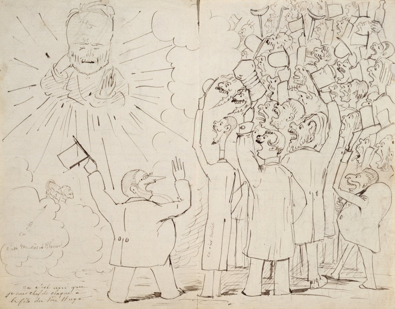 ヴィクトルユーゴー（1802-85）の似顔絵、オールドユーゴーの祝典、ポールヴァーレイン宛ての手紙、1880年頃 作： アーネスト・デラヘイ