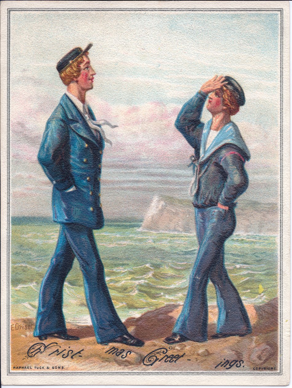 1880年頃、海を歩いている2人の船員のビクトリア朝のクリスマスカード 作： アーネストヘンリーグリセット