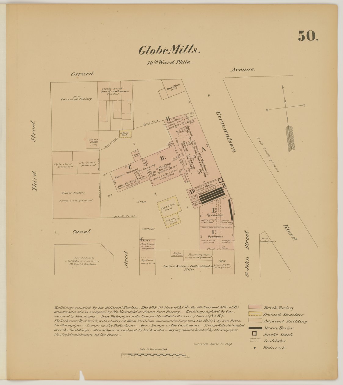 Girard Ave、Germantown Rd、3rd St and Canal Street、Hexamer General Surveys、1867 作： アーネスト・ヘキサマー