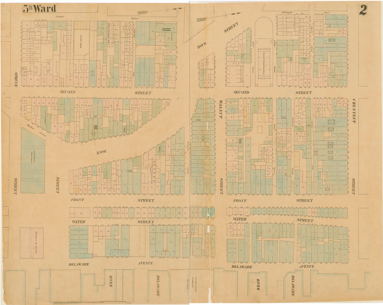 フィラデルフィア市の地図、第1巻、第2版、1860年（手描きの彫刻） 作： アーネスト・ヘキサマー