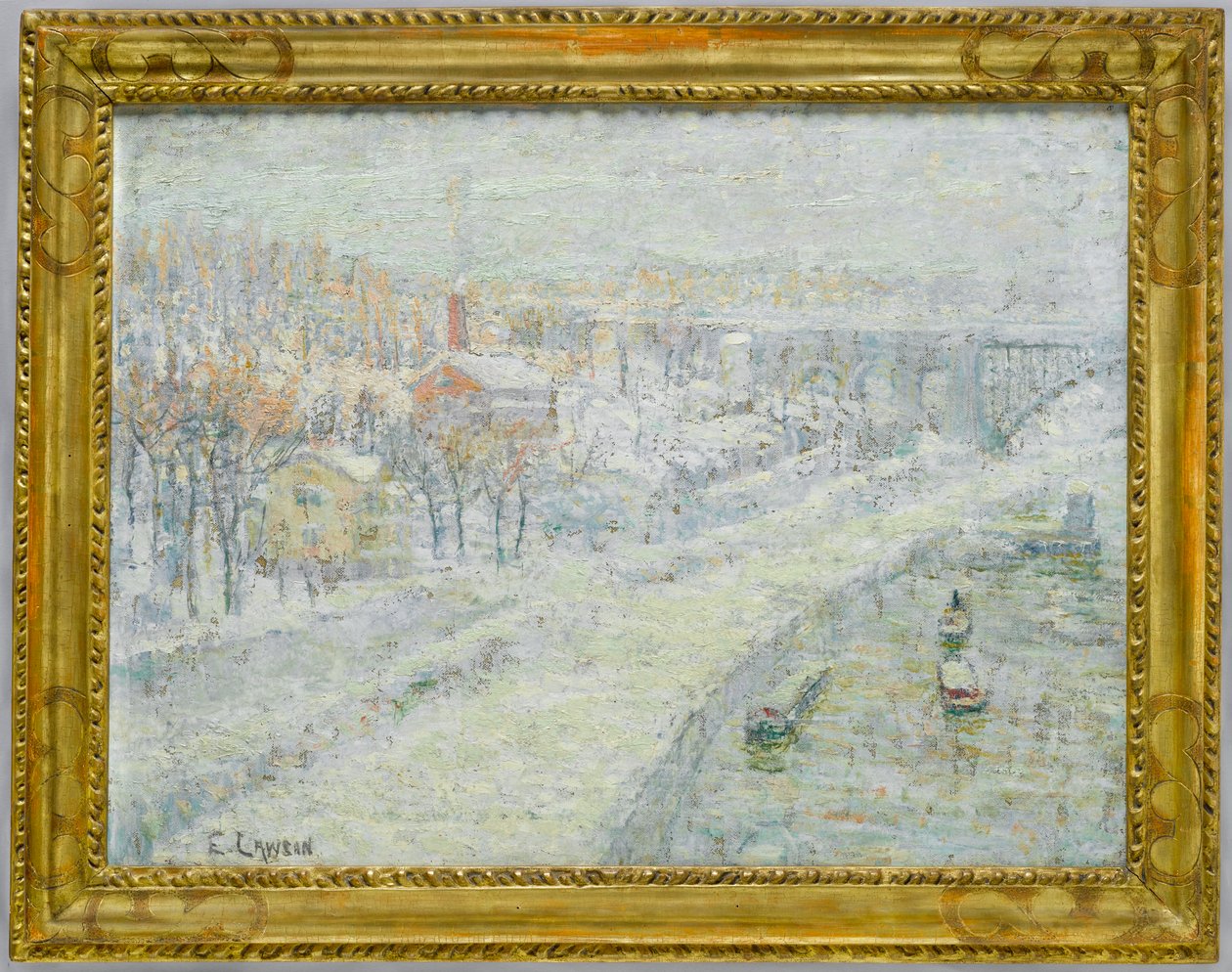 冬の風景：ワシントン橋、1907-10年頃（キャンバスに油彩） 作： アーネスト・ローソン
