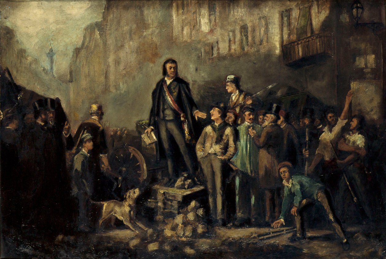 アルフォンス・ボーダン（1811-51）、フォーブル・サントワーヌのバリケードにて 12月3日 作： アーネスト・ルイス・ピチオ
