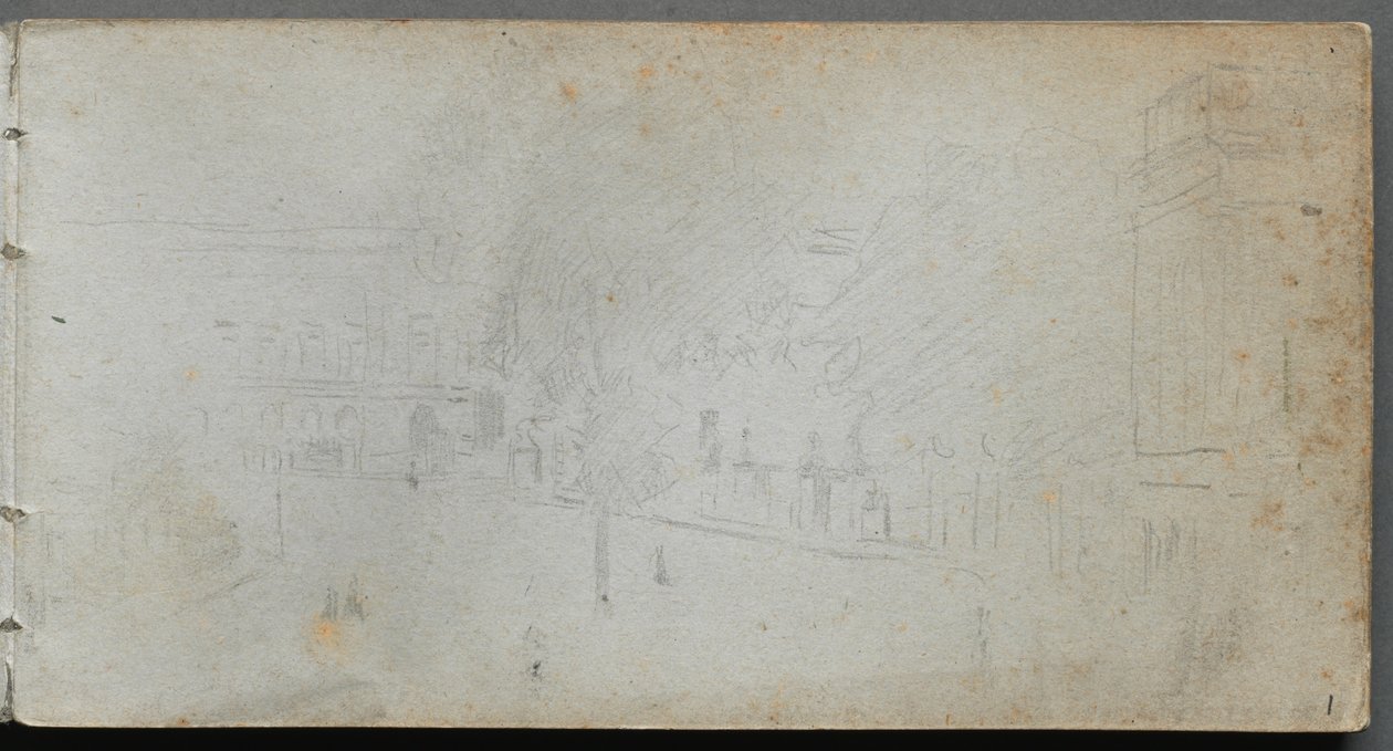 Sketchbook、page 01：Street Scene、1905-10。 作： ジャン・ルイ・アーネスト・メソニエ