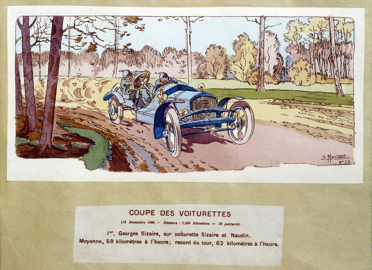 カーレース：1906年のカートのカット - Ernest Montaut（1878-1909）のドローイング。 作： アーネスト・モントー