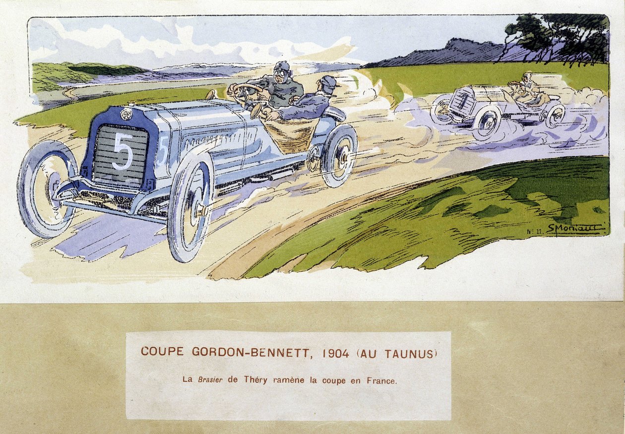 レース：1904年のゴードン・ベネット・カップ（Gordon-Bennett） - Ernest Montaut（1878-1909）のドローイング。 作： アーネスト・モントー