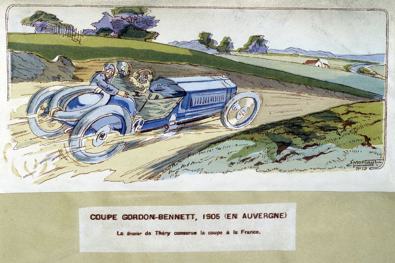 レース：1905年のゴードン・ベネット・カップ（Gordon-Bennett） - Ernest Montaut（1878-1909）のドローイング。 作： アーネスト・モントー