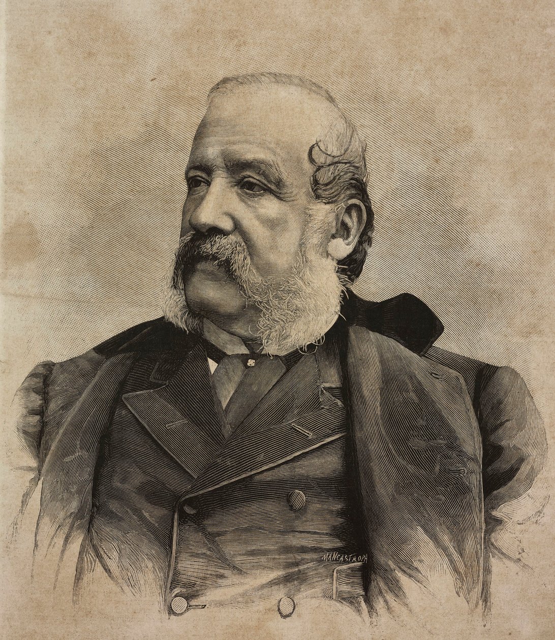 Gerolamo Induno (1825-1890) の肖像、イタリアの画家、Ernesto Mancastropa による彫刻、Guigoni and Bossi の写真から、L