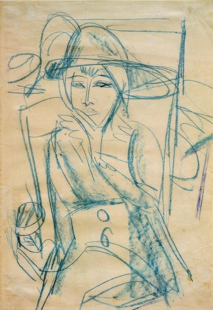 女性の肖像画（ゲルダと帽子） 作： エルンスト・ルートヴィヒ・キルヒナー