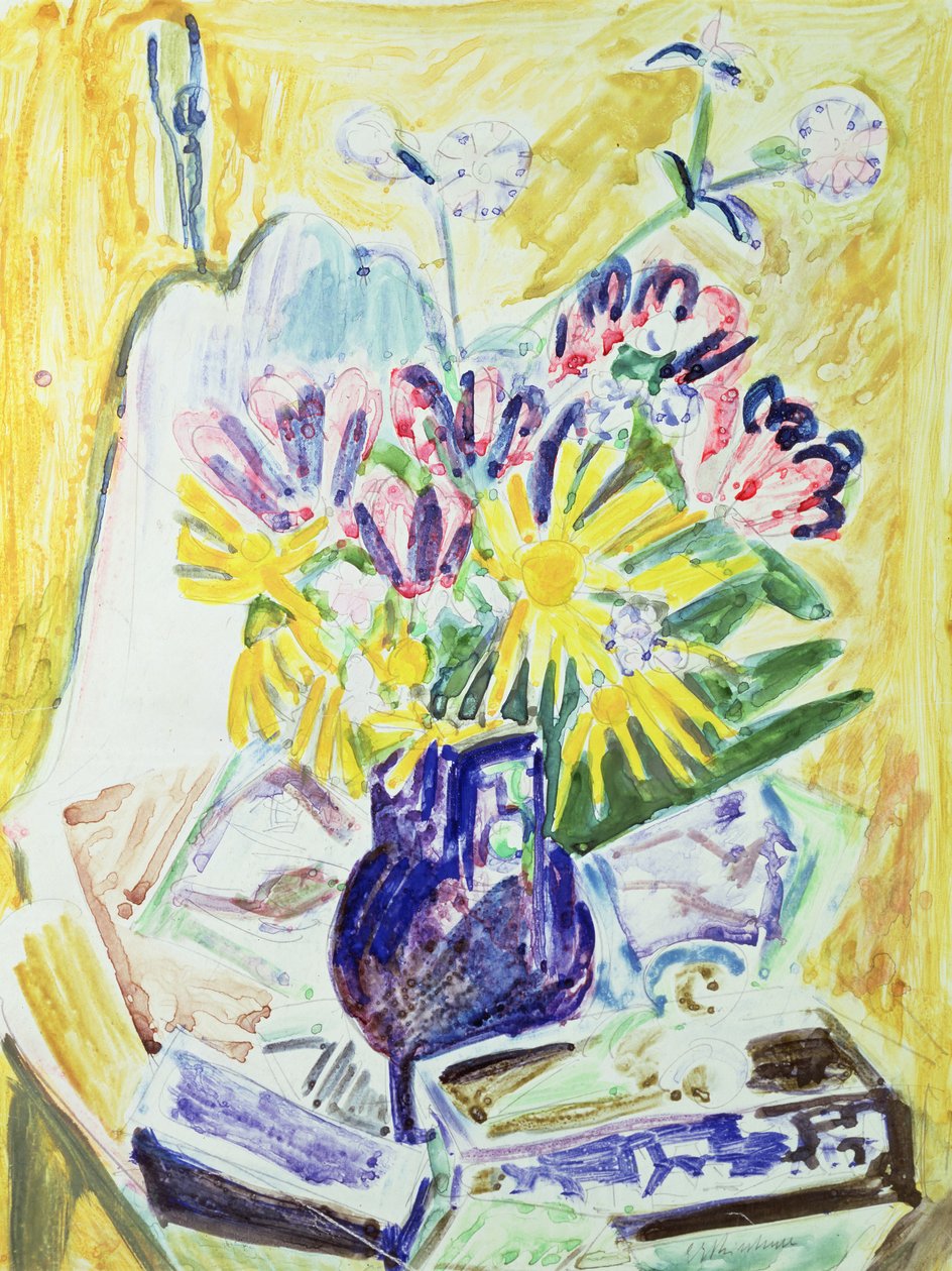 花瓶の花、1918-19（紙にトイレ） 作： エルンスト・ルートヴィヒ・キルヒナー