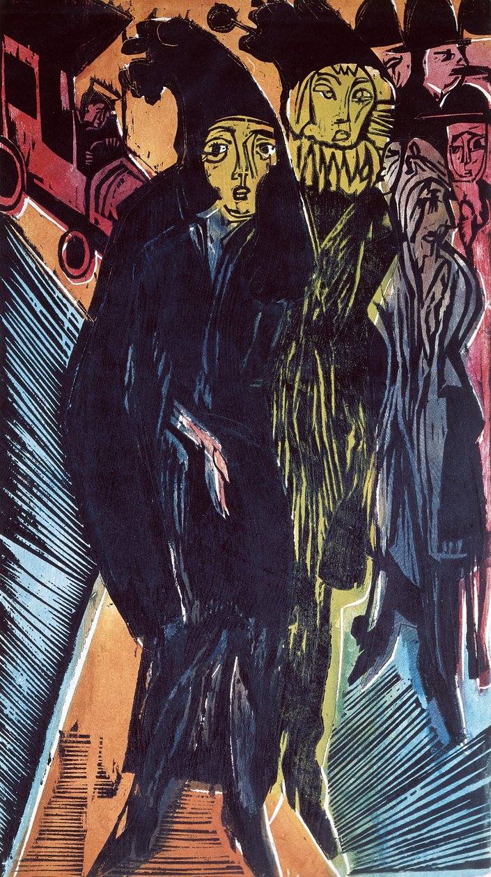 ストリートシーン（色付きのlitho）1922 作： エルンスト・ルートヴィヒ・キルヒナー