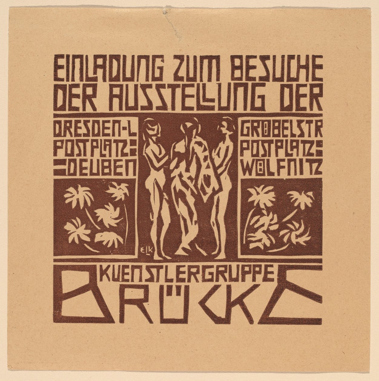 招待...芸術家グループBrückeの展覧会...の展覧会への招待、1906年。 作： エルンスト・ルートヴィヒ・キルヒナー