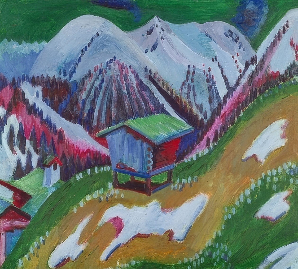 高山小屋と山の風景。 1922年頃 作： エルンスト・ルートヴィヒ・キルヒナー