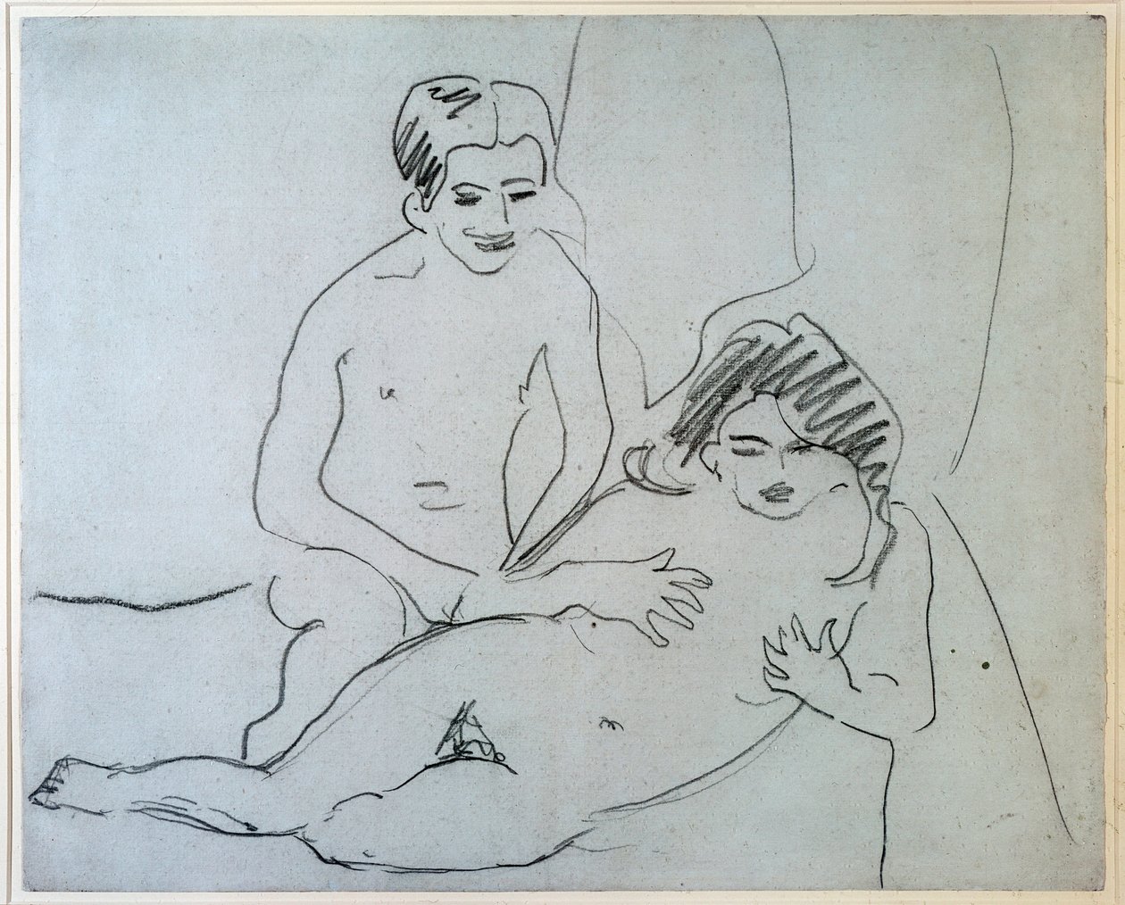 カップルベッドの上で横になっている裸のカップル-描画Ernst Ludwig Kirchner（1880-1938）New York、Museum of Modern Art 作： エルンスト・ルートヴィヒ・キルヒナー