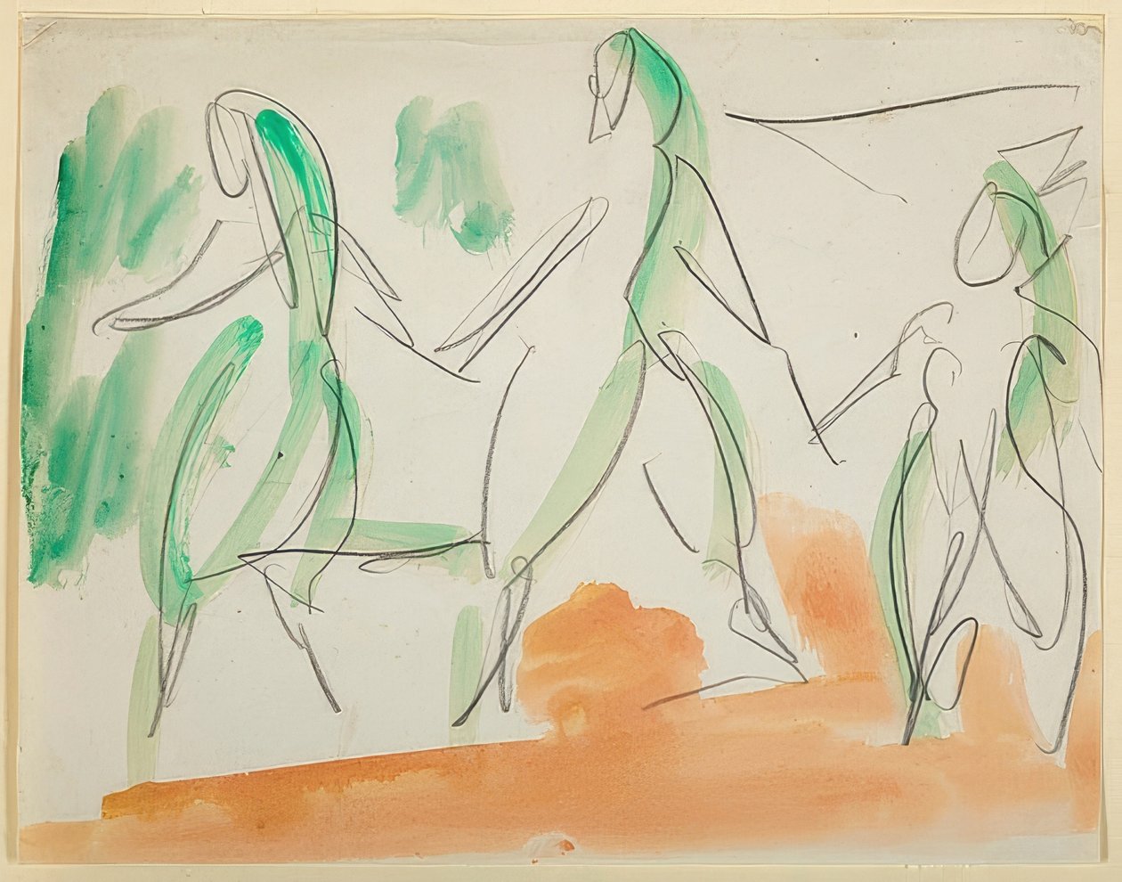 3人のダンサー。 1911スケッチブックFolkwang（シート34） 作： エルンスト・ルートヴィヒ・キルヒナー