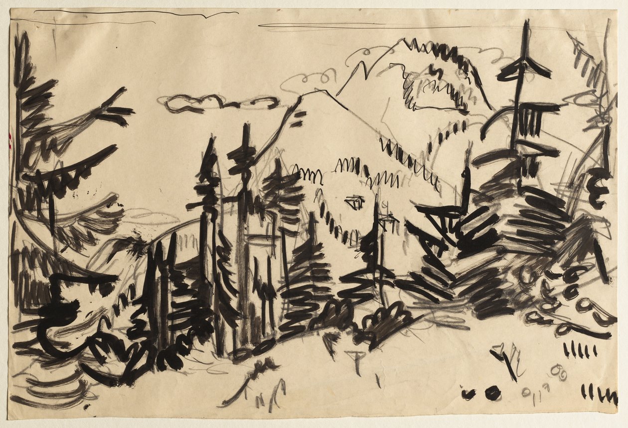 モミの木のある山の風景 作： エルンスト・ルートヴィヒ・キルヒナー