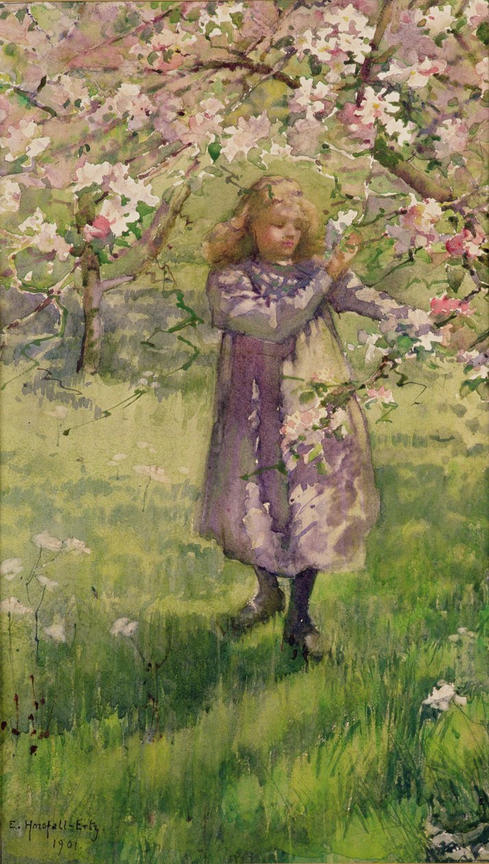 リンゴの花を摘む、1901 作： エセル・ホースフォール・エルツ