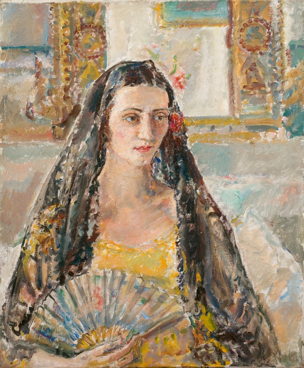 扇を持つ女、1926年（油彩、カンヴァス） 作： エセルウォーカー