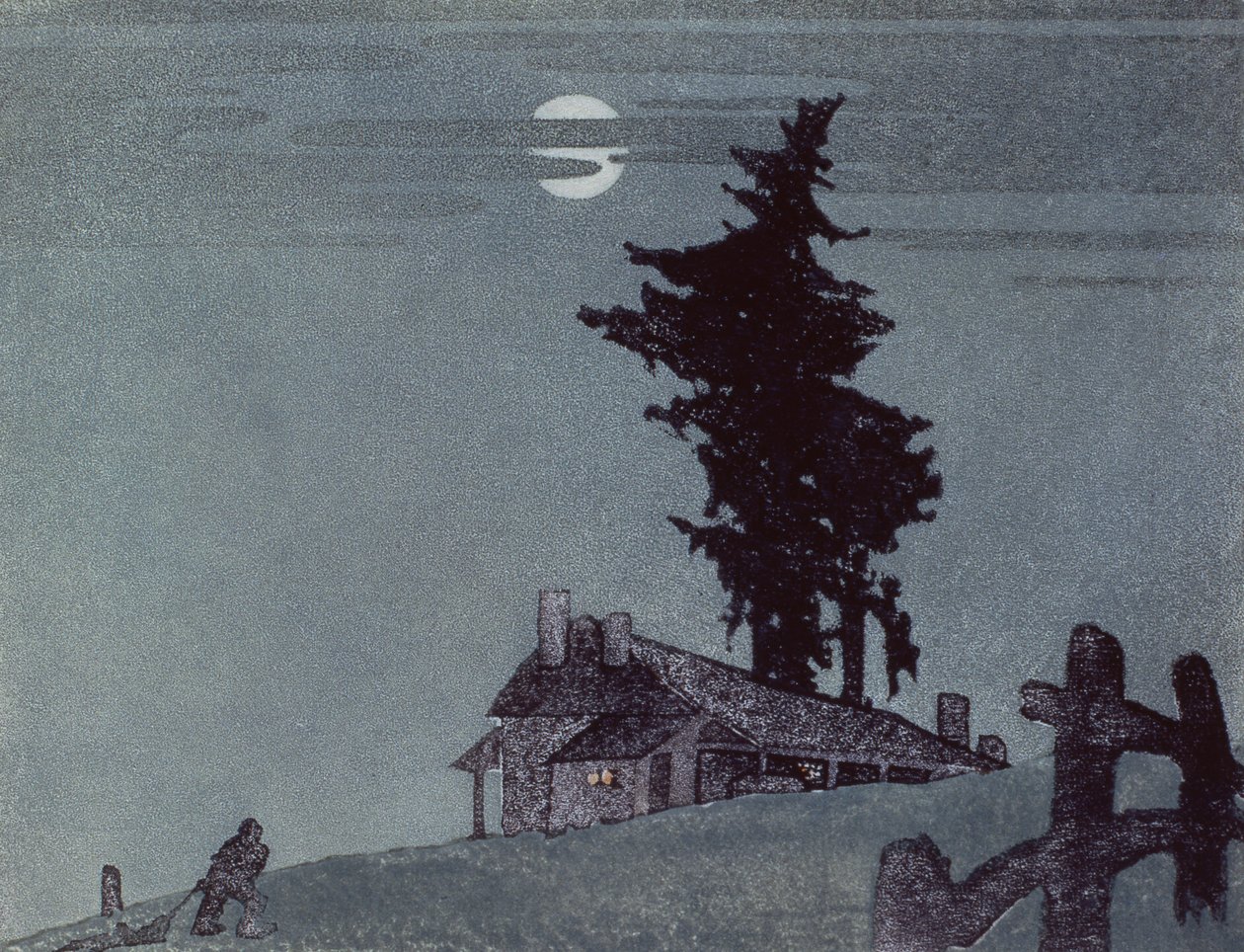 ホームステッド、1937（linocut） 作： エスリーン・パーマー