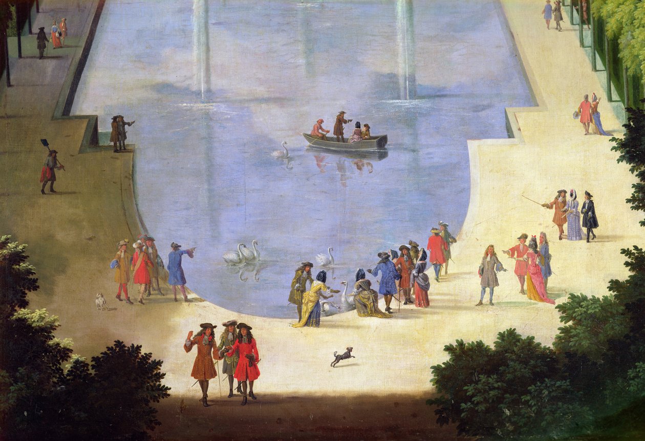 ルバッサンデュミロワールドーエリルロワイヤル池の近くの人物の詳細、1688年頃キャンバスに油彩 作： エティエンヌ・アレグレイン