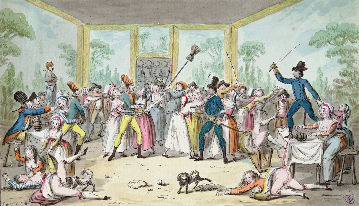 1789年頃のフランス革命の期間中の居酒屋での暴動のシーン 作： エティエンヌ・ベリクール