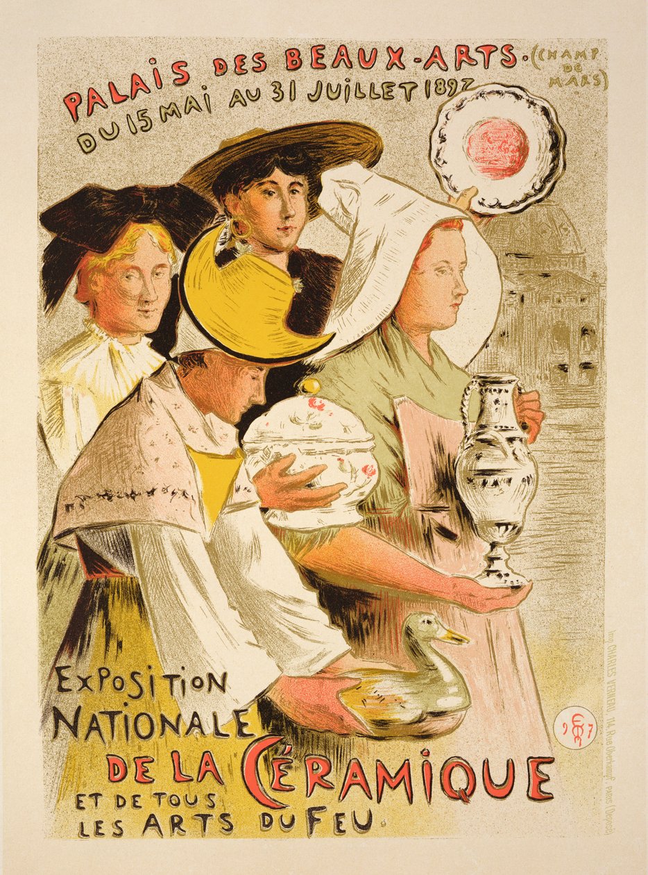 「国立陶磁器展」を宣伝するポスターの複製、1897 作： エティエンヌ・モロー・ネラトン