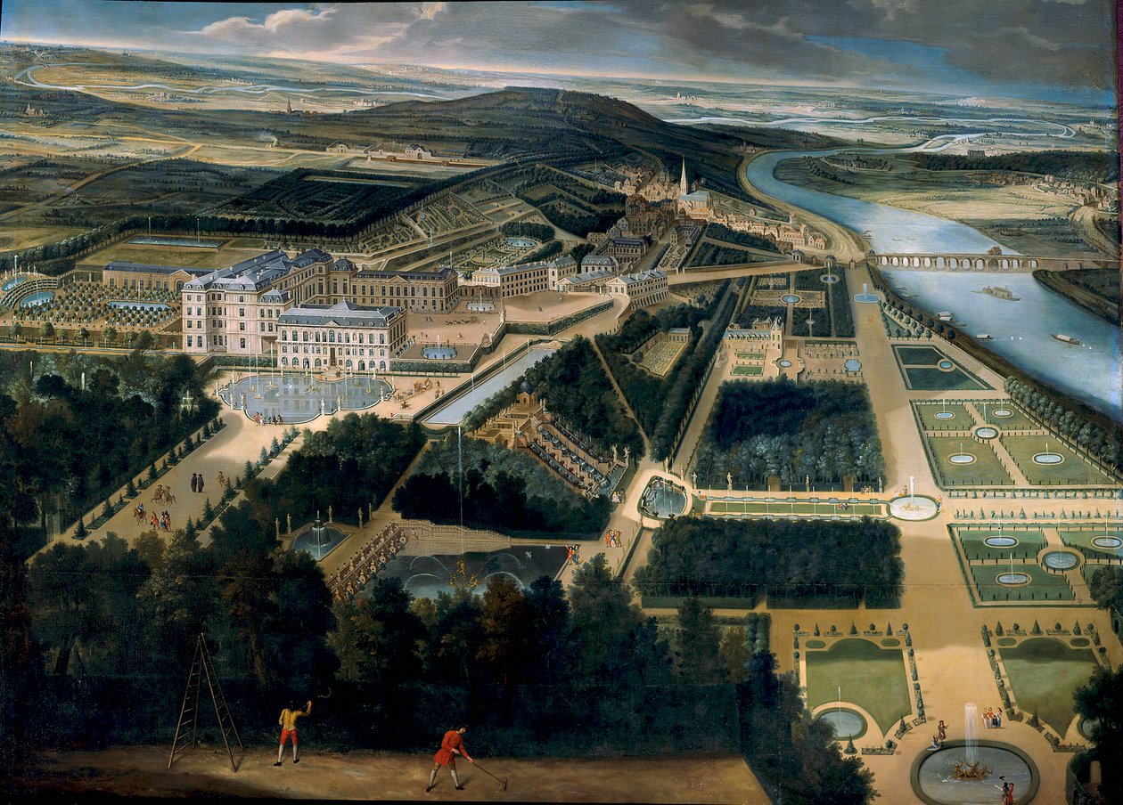 サン・クラウドの城と庭園の全景 エティエンヌ・アレグラン（1644-1736）の絵画 1675年 Sun.3, x3,83 m Versailles, musee du chateau - サン・クルーの城と庭園の眺め（フランス） - エティエンヌ・アレグラン（1644-173）のパイティング 作： エティエンヌ・アレグレイン