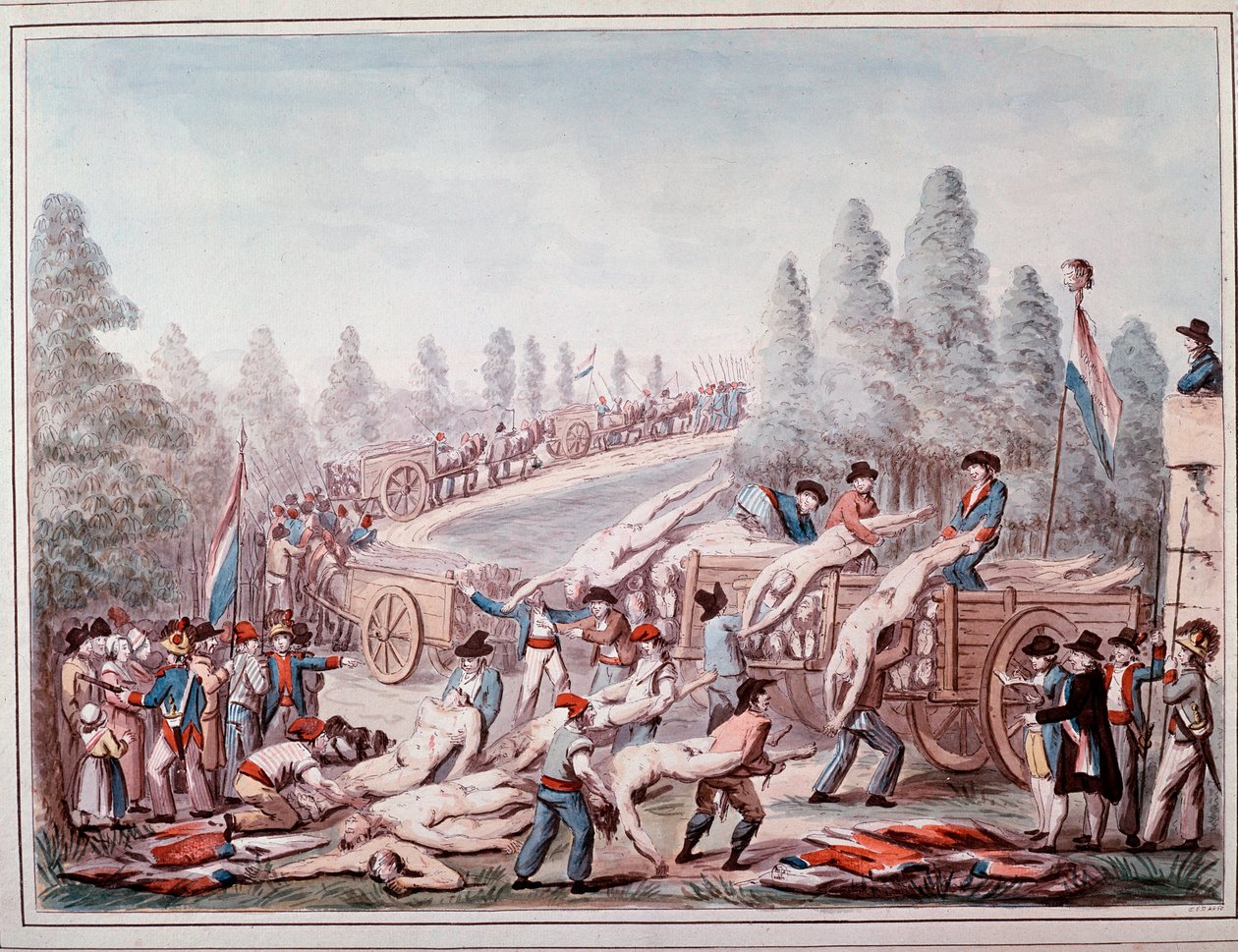 革命時の死体運搬（水彩画、1790年頃 作： エティエンヌ・ベリクール